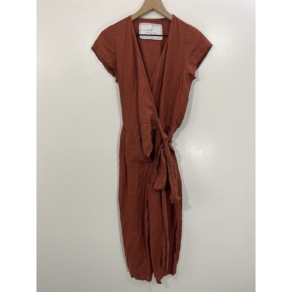 Not Perfect Linen Margaret Sleeveless Linen Jumpsuit Tie Wrap S European Luxury - Picture 1 of 15